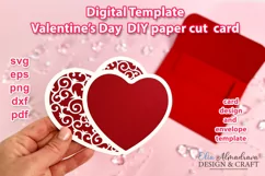 DIGITAL SVG Template of Valentines day DIY card, beautiful layered paper cut Hearts with flourish decoration, Envelope template for card includes in listing. Cute Ideas for DIY cute gift for kids, family, friends for Valentines day, romantic holidays, wed