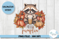 Hello Pumpkin Raccoon Fall PNG, cute Autumn Animal clip art Product Image 1