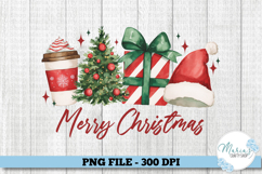 Merry Christmas PNG clipart, Coffee, Tree, Gift, Santa Hat Product Image 1
