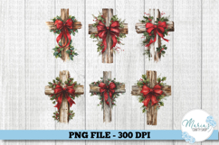 Christian Christmas Cross with red Bows PNG, Set of 6 Product Image 1