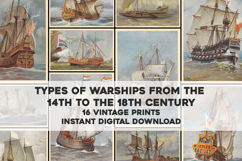 Types of Warships Antique Sea Boat Paintings Nautical Art Product Image 1
