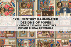 12 Illuminated Artworks of Catholic Popes -19th Century Art Product Image 1