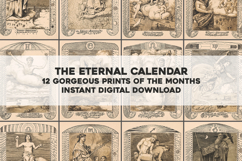 12 Vintage Zodiac Themed Calendar Pages Image Bundle Product Image 1