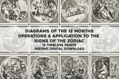 12 Vintage Zodiac Themed Calendar Pages Image Bundle Product Image 1