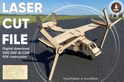 Tiltrotor airplane helicopter - laser cut file, SVG DXF CDR Product Image 1