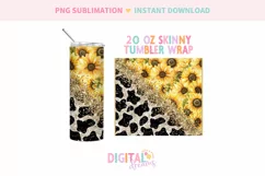 Sunflower Cow Glitter 20 oz Skinny Tumbler Wrap PNG Product Image 2