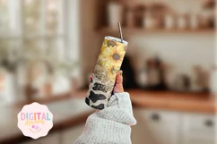 Sunflower Cow Glitter 20 oz Skinny Tumbler Wrap PNG Product Image 1
