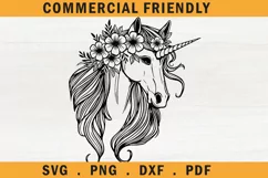 Floral crown unicorn svg,boho mystical unicorn face svg Product Image 1