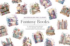 Watercolor Fantasy Bookshelf clipart Product Image 1