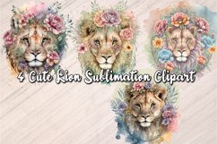 6 Cute Watercolor Floral lion Sublimation Clipart Product Image 1
