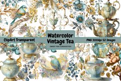 Watercolor Vintage Tea Clipart PNG, Transparent Background Product Image 1