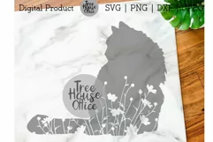 Cat SVGs, Floral Cat Clipart Long Haired Cat with Flowers Product Image 1