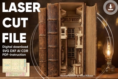 Wild West Book nook shelf insert - laser cut file, SVG DXF Product Image 1