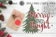 Merry & Bright Christmas Quote SVG PNG DXF Holiday Saying Product Image 1