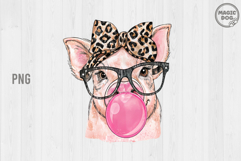 Watercolor Pig with Glasses &amp; Bubblegum|Show Mom Pig Product Image 1