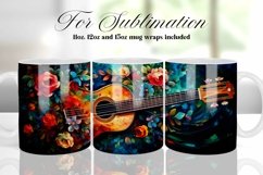 GUITAR AND FLOWERS COFFEE MUG WRAP SUBLIMATION DESIGN Product Image 1