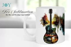 Mug Wrap Sublimation Design PNG - Watercolor Guitar Product Image 1