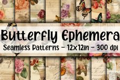 Vintage Butterfly Ephemera Digital Papers - Seamless Patter Product Image 1