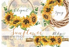 Watercolor Sunflower Wreath Clipart. Summer Flower Clipart. Product Image 1