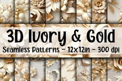 3D Ivory and Gold Floral Digital Papers - Seamless Patterns Product Image 1