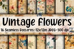 Vintage Flowers Digital Papers - 16 Seamless Patterns Product Image 1