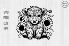 Black Highland Cow With Sunflowers|Highland Cow Vector Product Image 1