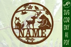 Woodland animal Name sign svg laser cut template, wall art Product Image 2