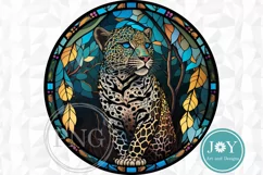 ROUND FAUX STAINED GLASS LEOPARD PNG CLIPART Product Image 1