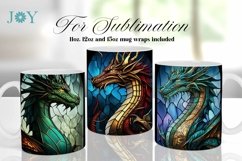 FAUX STAINED GLASS DRAGON SUBLIMATION MUG WRAP DESIGN Product Image 1