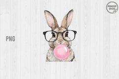 Watercolor Bunny with Glasses &amp; Bubblegum|Easter Bunny Product Image 1