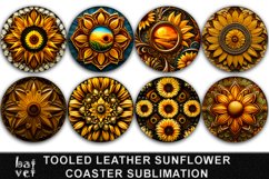 Tooled Leather 3D Sunflower Coaster Sublimation Design PNG Product Image 1