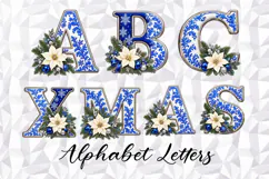 Blue Christmas Alphabet, Christmas Monograms, Letters PNG Product Image 1