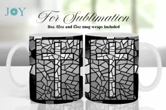 FAUX STAINED GLASS CROSS SUBLIMATION MUG WRAP DESIGN Product Image 1