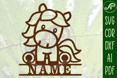 Cute Horse Name sign svg laser cut template, door or wall Product Image 2