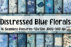 Distressed Blue Florals Digital Papers - 16 Seamless Pattern Product Image 1