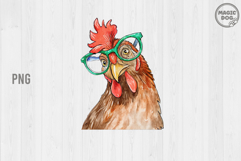 Watercolor Chicken with Glasses|Sassy Farm Animal|Rooster Product Image 1