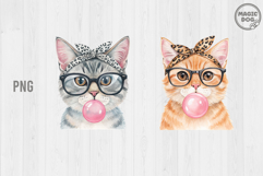 Watercolor Cat with Glasses &amp; Bubblegum|Tabby Cat Bandana Product Image 1