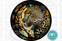 ROUND FAUX STAINED GLASS LEOPARD PNG CLIPART Product Image 1