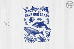 Save Our Seas Ocean Animals PNG|Retro Ocean|Sea Life PNG Product Image 1