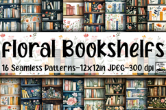 Bookshelfs with Flowers Digital Papers - 16 Seamless Paper Product Image 1