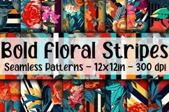 Bold Floral Stripes Digital Papers - Seamless Patterns Product Image 1