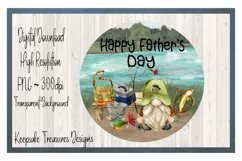 Happy Father's Day, Fishing Gnome, Lake Illustration, PNG Product Image 1