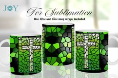 FAUX STAINED GLASS CROSS SUBLIMATION MUG WRAP DESIGN Product Image 1