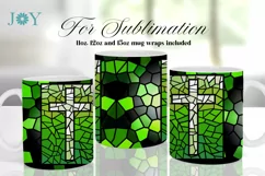 FAUX STAINED GLASS CROSS SUBLIMATION MUG WRAP DESIGN Product Image 1