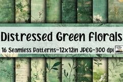 Distressed Green Florals Digital Papers - 16 Seamless Papers Product Image 1