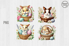 Easter Bunny In Basket With Flowers|Watercolor Easter Day Product Image 1