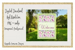 Welcome Garden Flag Pink Flower Illustration PNG Product Image 2