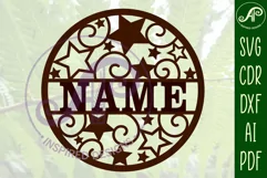 Stars and swirls name sign svg laser cut template Product Image 2