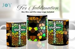 FAUX STAINED GLASS CROSS SUBLIMATION MUG WRAP DESIGN Product Image 1