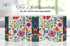 FOLK FLOWERS COFFEE MUG WRAP SUBLIMATION DESIGN Product Image 1